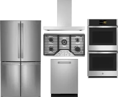 5 Piece Package Includes Refrigerator, Cooktop, Wall Oven, Hood And Dishwasher